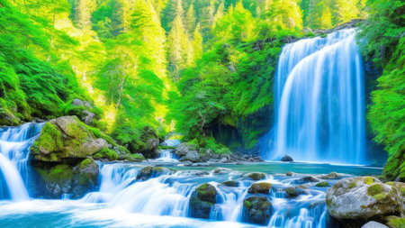 Beautiful waterfall in the forest. Waterfall in the mountains.の素材