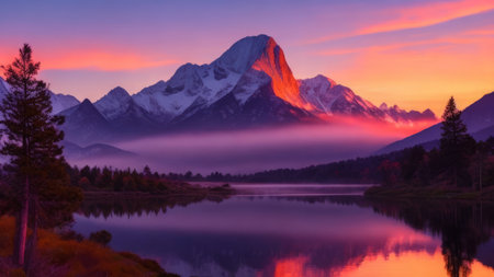 Sunrise with reflection on the lakeの素材