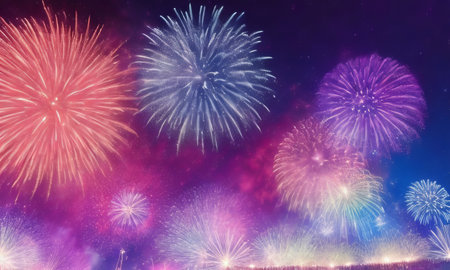 Colorful firework display for celebrate happy new year and merry christmas.の素材