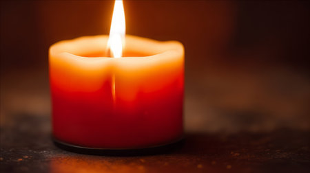 Burning red candle on a dark background. Shallow depth of fieldの素材