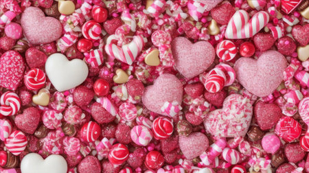 Colorful candies background. Valentine's day background. Top view.の素材