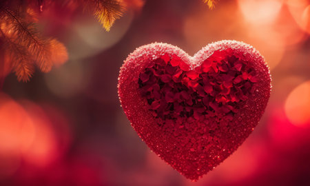 Red heart with bokeh background, valentines day conceptの素材