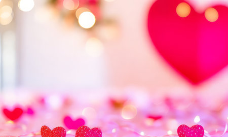 Valentine's Day background with hearts and bokeh lightsの素材