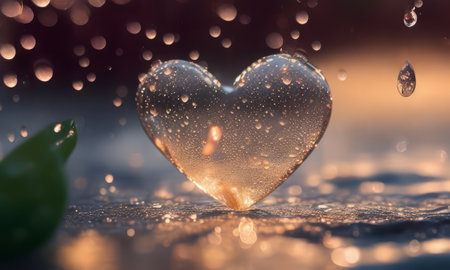 Heart shape with drops of water. Valentine's Day background.の素材