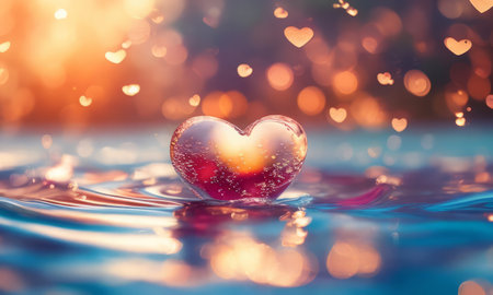 Heart on water with bokeh background, valentines day conceptの素材