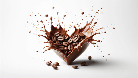 Coffee beans splashing out of a cup. 3d renderingの素材