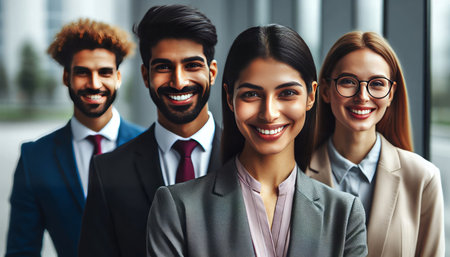 Portrait of smiling business people standing in office. Business concept.の素材