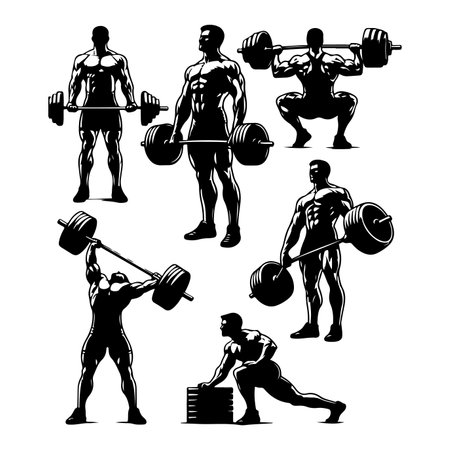 Silhouette set of weightlifterのイラスト素材