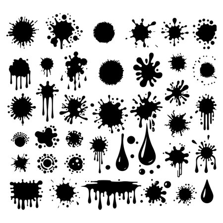 Silhouette set of Ink blots and drips. Vector isolated illustrationのイラスト素材
