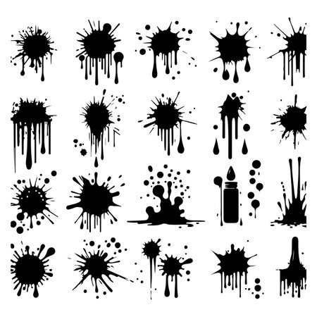 Silhouette set of Ink blots and drips. Vector isolated illustrationのイラスト素材