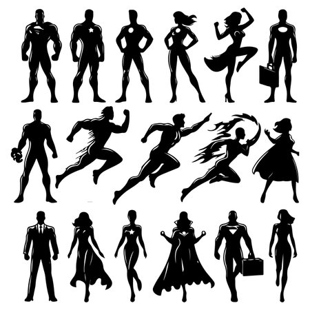 Silhouette set of superheroes. Vector isolated illustrationのイラスト素材