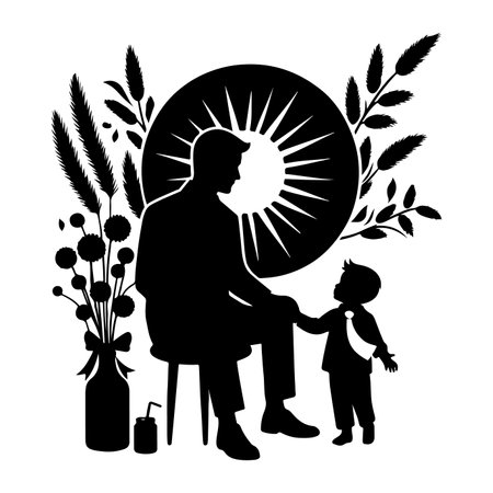 Father and son. Vector isolated illustration on white background silhouette for Fatherâs Dayのイラスト素材