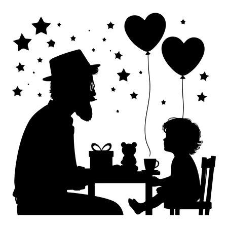 Father and son. Vector isolated illustration on white background silhouette for Fatherâs Dayのイラスト素材