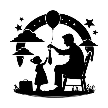 Father and son. Vector isolated illustration on white background silhouette for Fatherâs Dayのイラスト素材