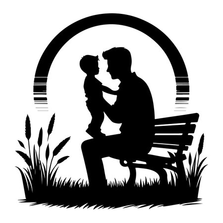 Father and son. Vector isolated illustration on white background silhouette for Fatherâs Dayのイラスト素材