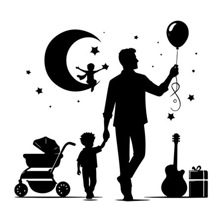 Father and son. Vector isolated illustration on white background silhouette for Fatherâs Dayのイラスト素材
