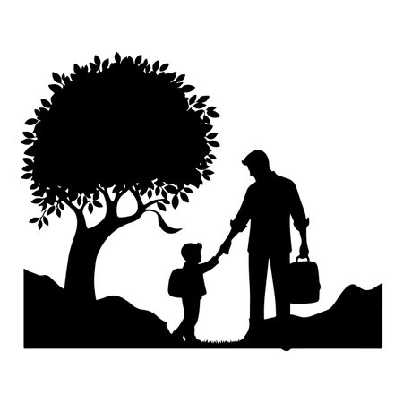 Father and son. Vector isolated illustration on white background silhouette for Fatherâs Dayのイラスト素材