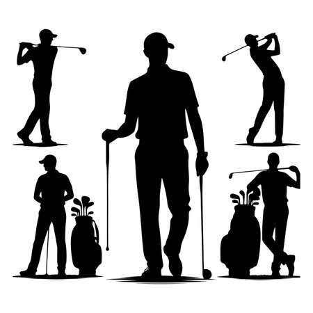 Silhouette set of golfer. Vector isolated illustrationのイラスト素材