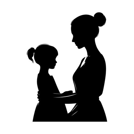 Silhouette of mother and daughter. Vector isolated illustrationのイラスト素材