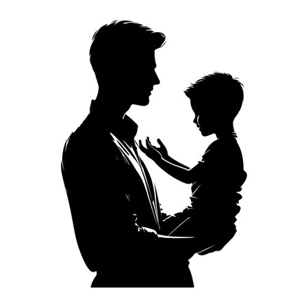 Silhouette of father and son. Vector isolated illustrationのイラスト素材