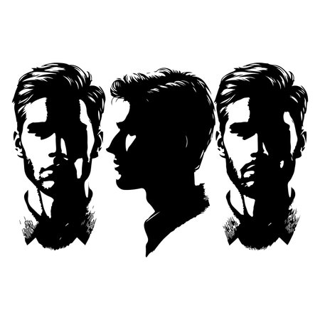 Silhouette set of men head. Vector isolated illustrationのイラスト素材