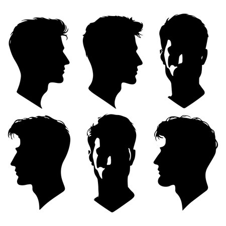 Silhouette set of men head. Vector isolated illustrationのイラスト素材