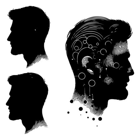 Silhouette set of men head. Vector isolated illustrationのイラスト素材