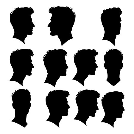 Silhouette set of men head. Vector isolated illustrationのイラスト素材