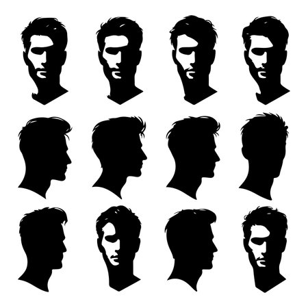 Silhouette set of men head. Vector isolated illustrationのイラスト素材