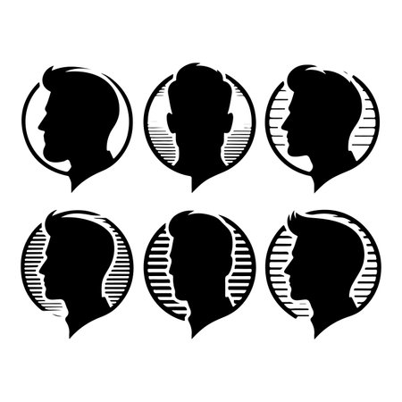 Silhouette set of men head. Vector isolated illustrationのイラスト素材