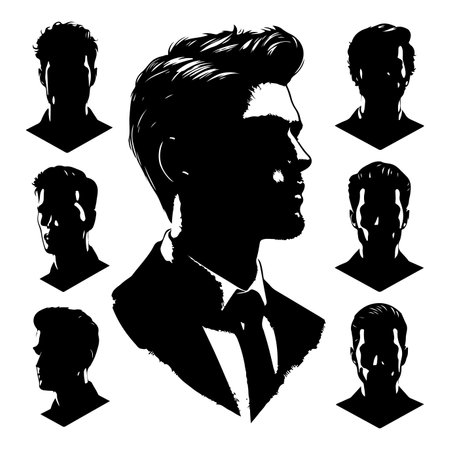 Silhouette set of men head. Vector isolated illustrationのイラスト素材