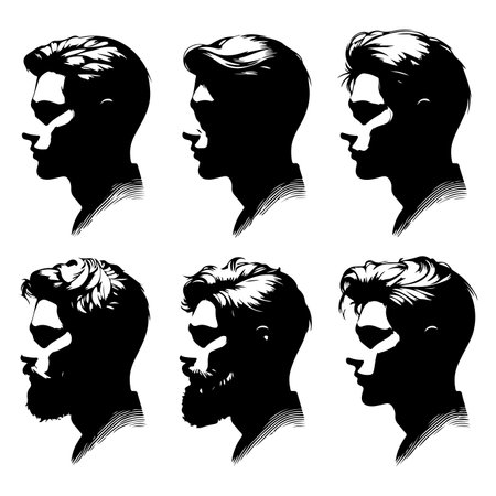 Silhouette set of men head. Vector isolated illustrationのイラスト素材