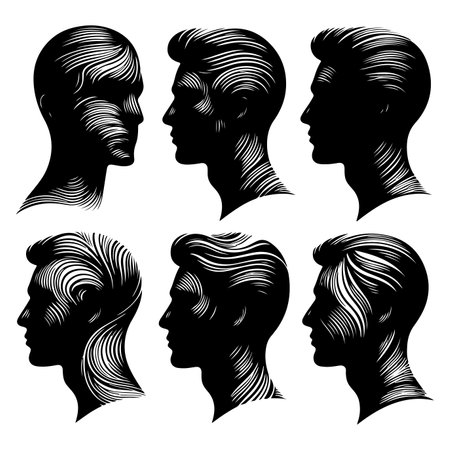 Silhouette set of men head. Vector isolated illustrationのイラスト素材