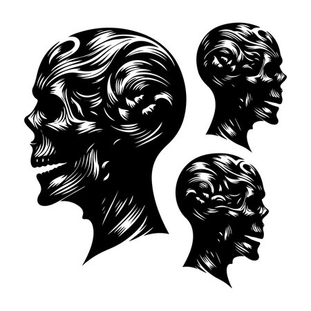 Silhouette set of skull head. Vector isolated illustrationのイラスト素材