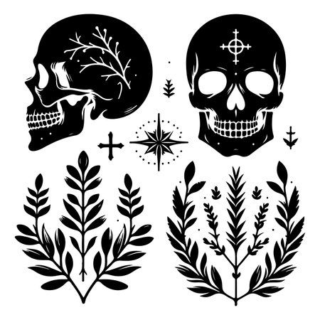 Silhouette set of skull head. Vector isolated illustrationのイラスト素材