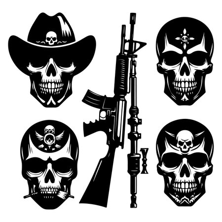 Silhouette set of skull head. Vector isolated illustrationのイラスト素材