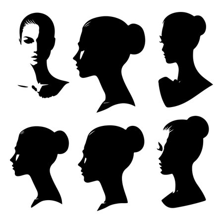 Silhouette set of woman head. Vector isolated illustrationのイラスト素材