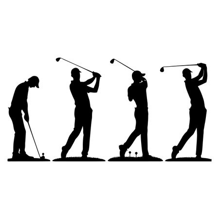 Silhouette set of golfer. Vector isolated illustrationのイラスト素材