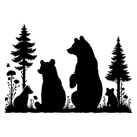 Silhouette set of bear. Vector isolated illustrationのイラスト素材