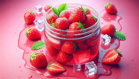 Closeup of the strawberries in the pink strawberry jamの素材