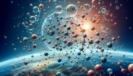 Closeup of an abstract biological and scientific molecular structure conceptの素材