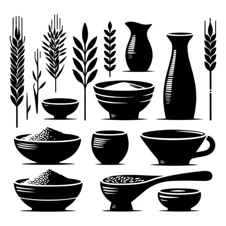 Silhouette set of clay rice. Vector isolated illustrationのイラスト素材