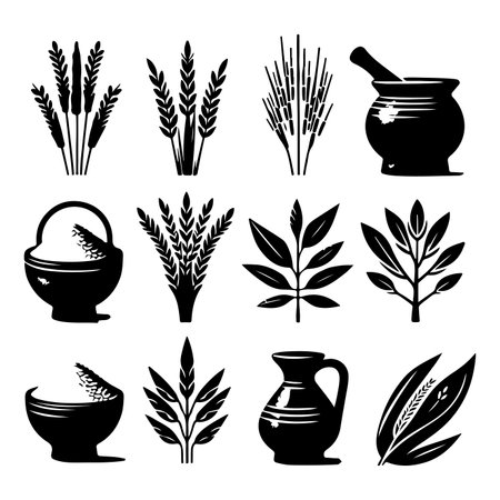 Silhouette set of clay rice. Vector isolated illustrationのイラスト素材