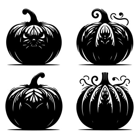 Set of pumpkin silhouettes isolated on a white background, Vector illustration.のイラスト素材