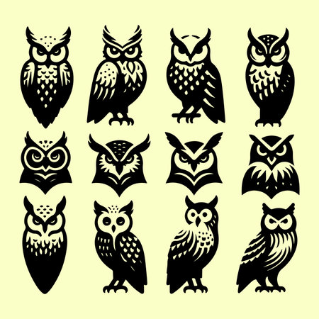 Silhouette set of owlのイラスト素材