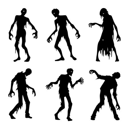 Silhouette set of zombie on white backgroundのイラスト素材