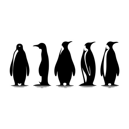 Set of penguin silhouette on white backgroundのイラスト素材