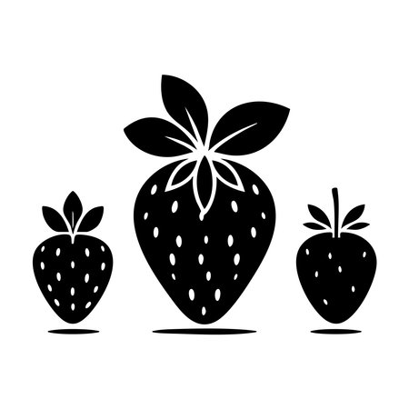 Silhouette set of strawberry on white backgroundのイラスト素材