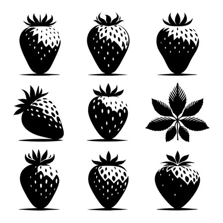 Silhouette set of strawberry on white backgroundのイラスト素材