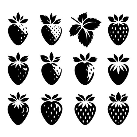 Silhouette set of strawberry on white backgroundのイラスト素材